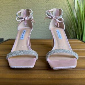 Charles David Pink Heels with Rhinestone Straps